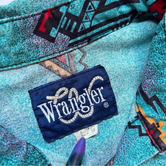 Vintage 90s Wrangler Brush Popper AOP Aztec Southwestern Women’s Large - Picture 3 of 8
